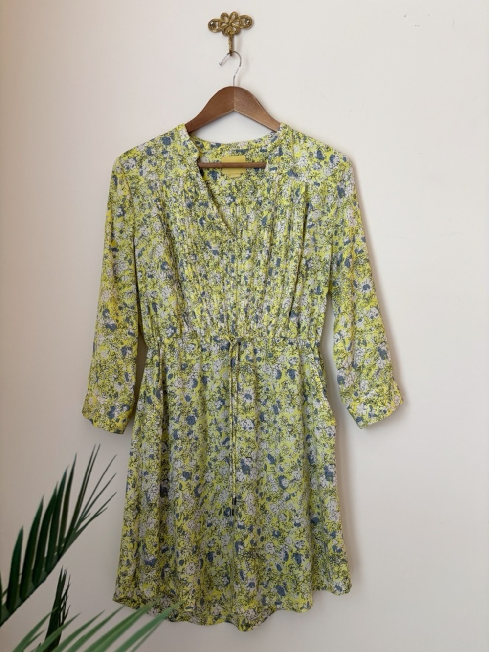 Maeve Yellow Floral Pintuck Dress XS Anthropologie